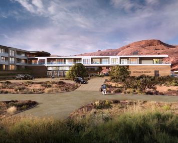 A rendering for the planned Lionsback Resort project in Moab, Utah.