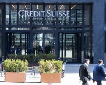The logo of Swiss bank Credit Suisse is seen the day after its shares dropped approximately 30%, on March 16, 2023 at its Oerlikon office building in Zurich, Switzerland.