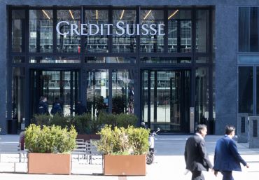 The logo of Swiss bank Credit Suisse is seen the day after its shares dropped approximately 30%, on March 16, 2023 at its Oerlikon office building in Zurich, Switzerland.