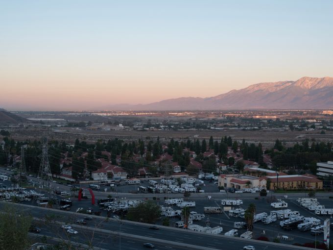 An early morning view of Inland Empire communities including Colton, Bloomington and Fontana in the distance from neighboring town Grand Terrace, Calif.