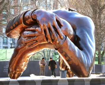 The Embrace sculpture at Boston Commons.