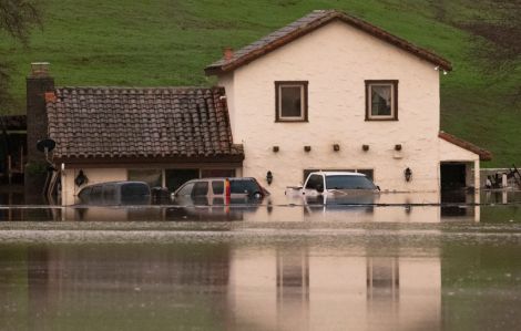 Partially flooded house in Gilroy, California. January 2023.