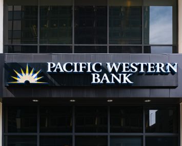 Pacific Western Bank in Century City. The Los Angeles-based regional bank is reportedly exploring a sale after swift stock price declines.