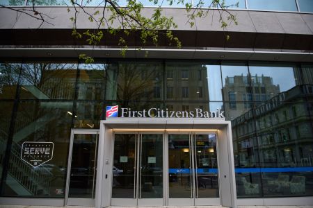 An exterior view of First Citizens Bank headquarters on March 27, 2023 in Raleigh, N.C. 