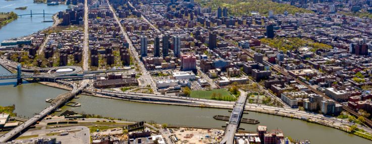 An aerial view of the South Bronx and Harlem on April 28, 2020 in New York City.