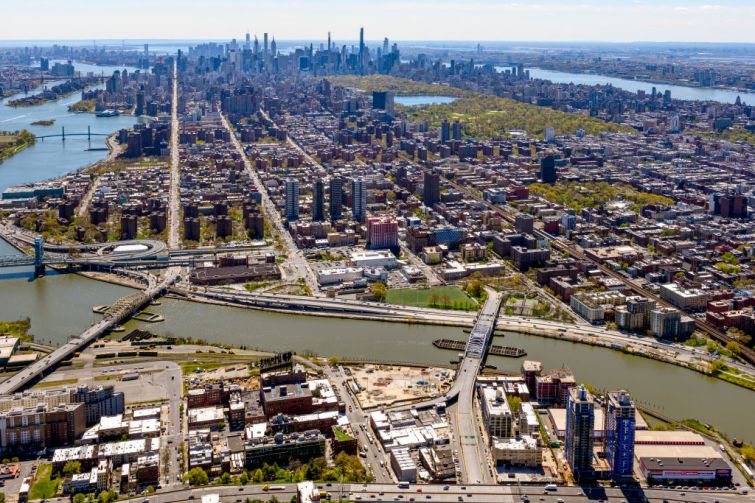 An aerial view of the South Bronx and Harlem on April 28, 2020 in New York City.