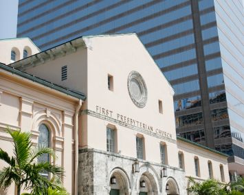 The exterior of the First Presbyterian Church.