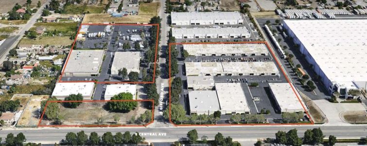 The 11.5-acre property at 750-760 East Central Avenue and 765-791 South Gifford Avenue comprises 78 units across seven buildings, with units ranging from 910 to 19,302 square feet.