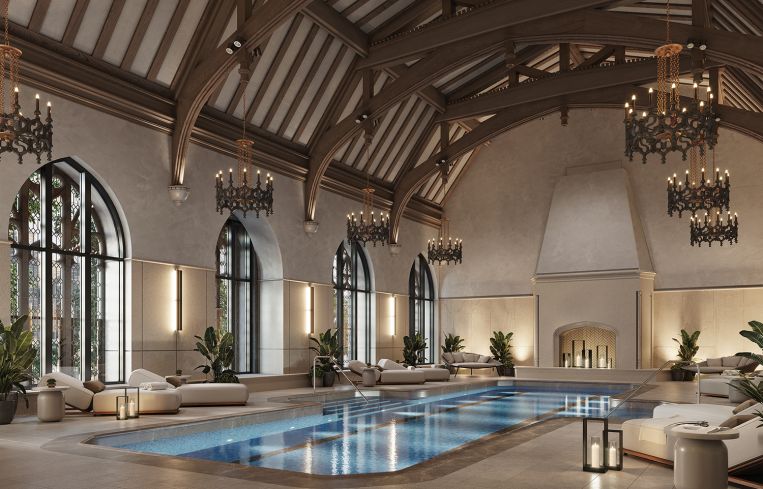 The school's former refectory—aka dining hall—was converted to a pool.