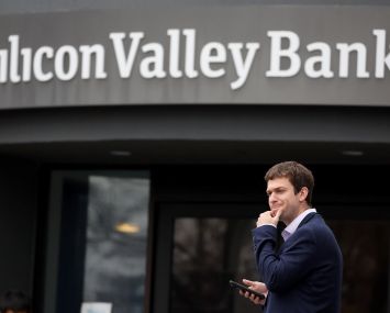 A customer stands outside a Silicon Valley Bank brach.