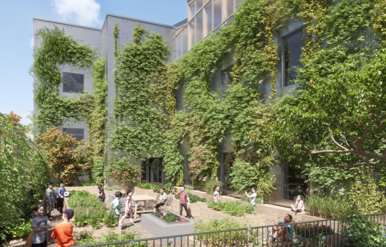 A patio with raised garden beds will allow students to learn about nutrition and growing their own food.
