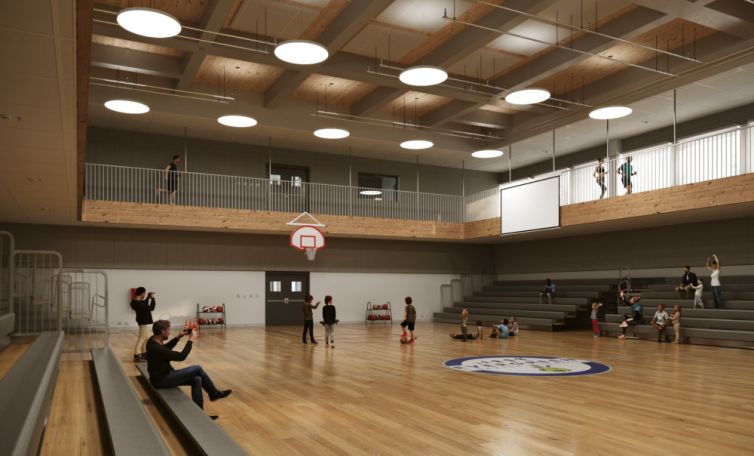 The new building will also have a two-floor gym.