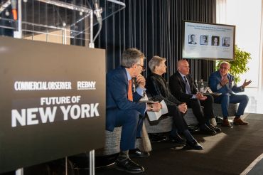 Cushman & Wakefield’s Bruce Mosler (far right) speaks during the “Designing a Vision for the New NY: Public-Private Partnerships & Strategic Initiatives Driving the Future of NYC” panel that also featured RXR’s Scott Rechler (second from right) and Partnership for New York City's Kathryn Wylde. The session was moderated by Fried Frank’s Jonathan Mechanic (far left). 
