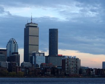 A view of Boston Properties' headquarters at the Prudential Center and the Boston City skyline on March 20, 2020 in Boston, Massachusetts.