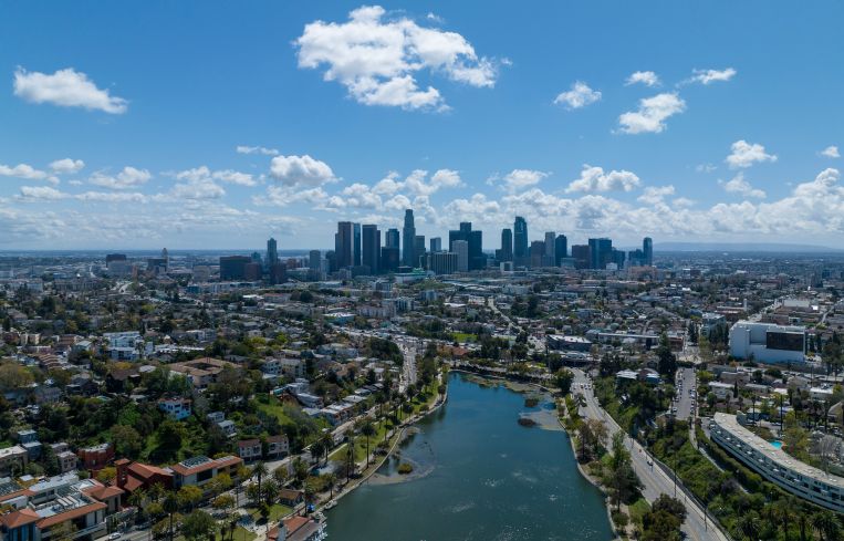 Echo Park Lake in Los Angeles.