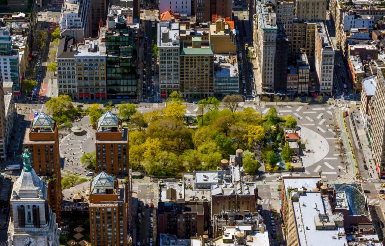 An aerial view of Union Square on April 28, 2020 in New York City.