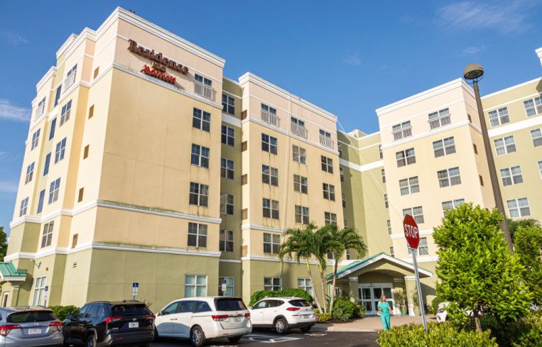 Fort Myers, Florida, Residence Inn by Marriott Fort Myers Sanibel, front entrance parking lot.