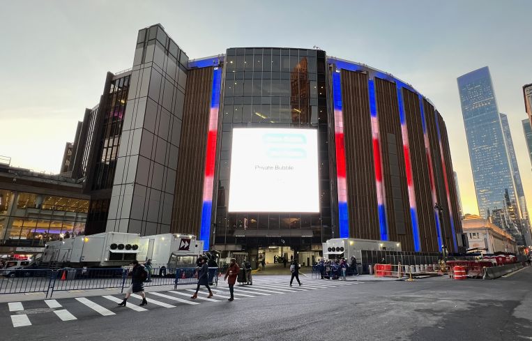 An exterior view of Madison Square Garden, owned by James Dolan of MSG Entertainment.