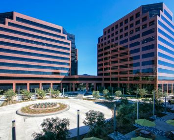 The towers were built in 1987 at 5 and 6 Hutton Centre Drive, and tenants include UKG, Michael Baker International, Psomas, Nations Direct Mortgage, HNTB and the Ayn Rand Institute.