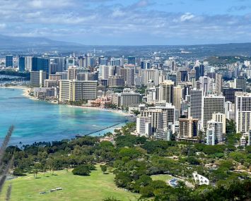 Panoramic view of Waikiki Beach and Honolulu, Hawaii