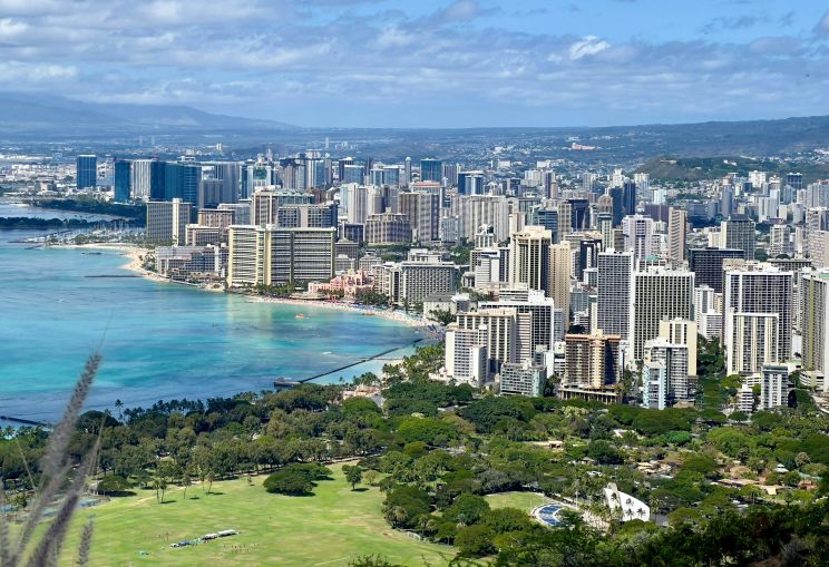 Panoramic view of Waikiki Beach and Honolulu, Hawaii