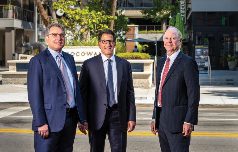 3650 REIT founders (from left): Justin Kennedy, Jonathan Roth, and Toby Cobb at their Miami offices