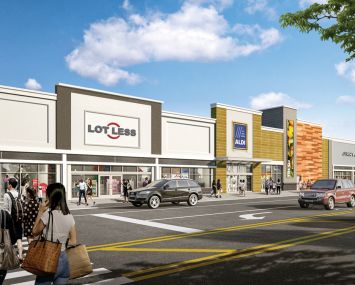 Rendering of future Lot Less and Aldi stores at Bruckner Commons