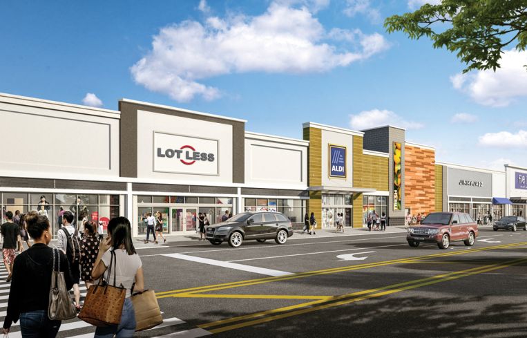 Rendering of future Lot Less and Aldi stores at Bruckner Commons