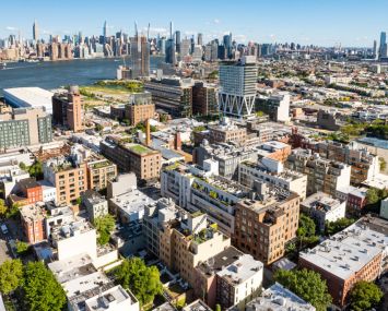 An aerial view of the Greenpoint and Williamsburg Waterfront on Aug. 13, 2022 in New York City.