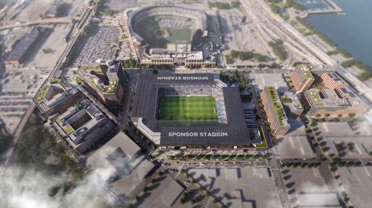 Renderings for the proposed soccer stadium in Willets Point.