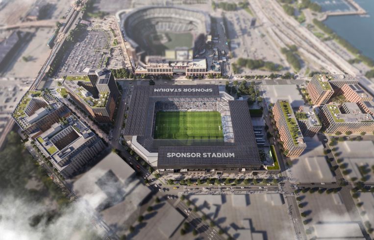 Renderings for the proposed soccer stadium in Willets Point.