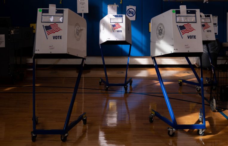 A row of voting booths