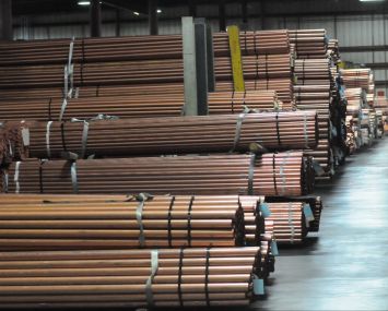 Copper tubing in a warehouse.