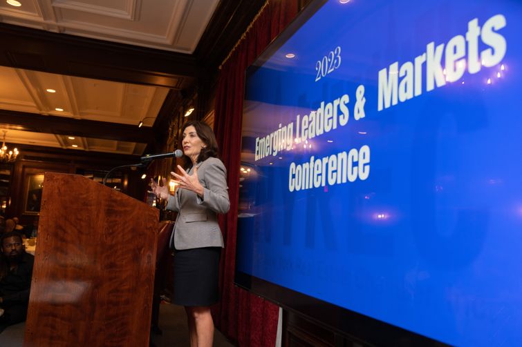 Gov. Kathy Hochul speaks at the Emerging Leaders and Markets Conference.