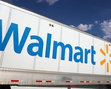 A truck leaves a large regional Walmart distribution center.