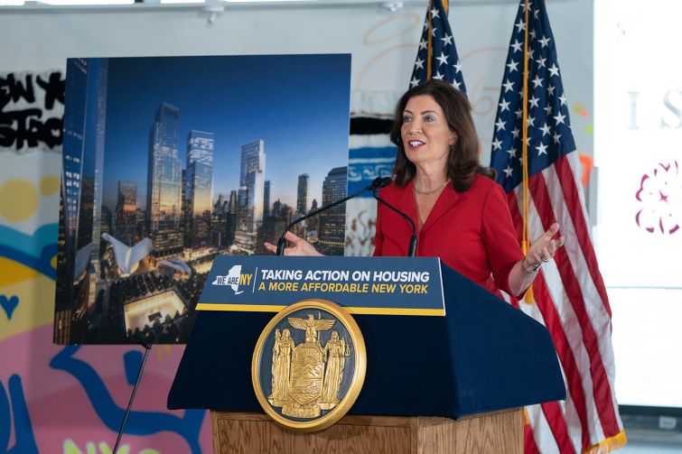 Gov. Kathy Hochul announces a deal to build affordable housing at 5 World Trade Center.