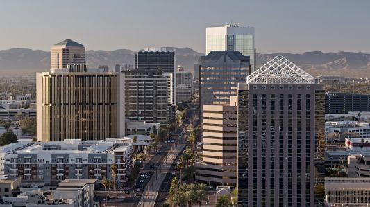 Office towers and apartment buildings in midtown Phoenix.