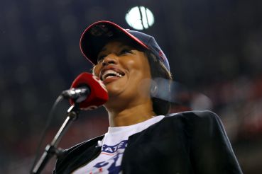 Mayor Muriel Bowser shows her support for the Washington Nationals.