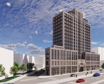 A rendering for RJ Capital Holdings' planned Trylon Tower project in Rego Park, Queens.