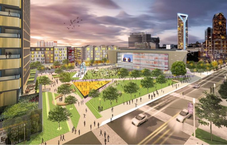 Rendering of the proposed Brooklyn Village mixed-use development in Charlotte, North Carolina.