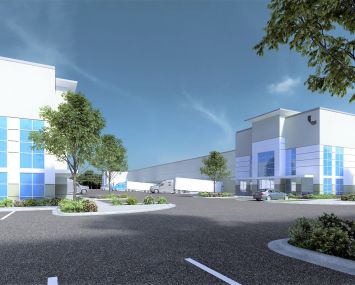 A rendering for the planned Altitude Business Centre six-property logistics park project in Chino, Calif. from Blackstone's Link Logistics.