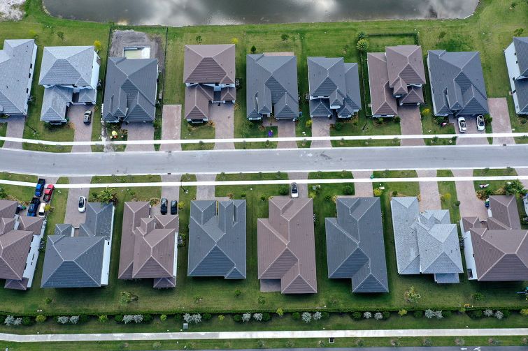 Single-family homes in a residential neighborhood.