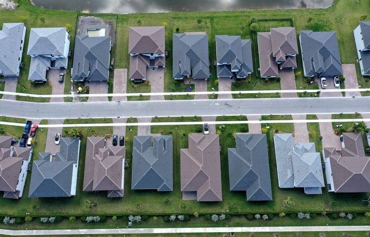 Single-family homes in a residential neighborhood.