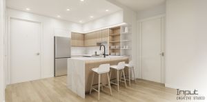 Rendering of a kitchen at 827 Sterling Place. 
