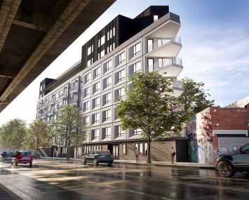 A rendering for 69-unit The Vertex property at 280 Meeker Avenue in East Williamsburg, Brooklyn.