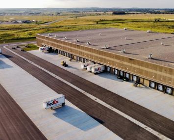 An aerial shot of the South Bismarck FedEx Distribution Center.