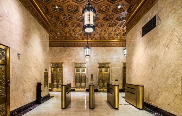 The lobby of an office building in Manhattan