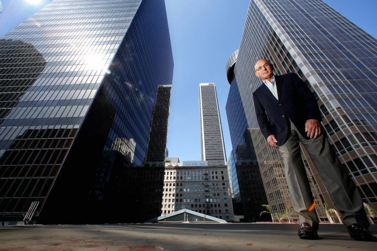 Developer Wayne Ratkovich in 2013 stands in area located above an enclosed mall and between the office building and the Sheraton Hotel, which were part of Macy's Plaza in Downtown Los Angeles. Ratkovich bought the property and redeveloped it into The Bloc.