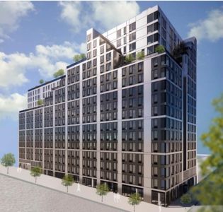 A rendering for The Jay Group's planned 270-unit  multifamily project at 401 West 207th Street in Manhattan's Inwood section. 