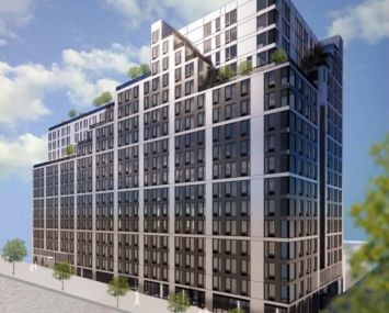 A rendering for The Jay Group's planned 270-unit multifamily project at 401 West 207th Street in Manhattan's Inwood section.